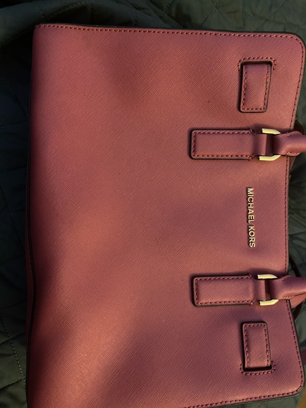 Michael Kors Wine Saffiano Tote with Gold Accents